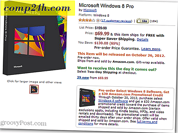 Kjøp Windows 8 Pro for $ 40 fra Amazon (DVD-ROM, $ 69.99 pluss $ 30 Amazon Credit)