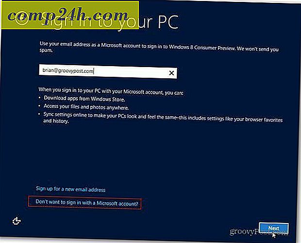 Opret en lokal konto i Windows 8 og log ind uden internetforbindelse