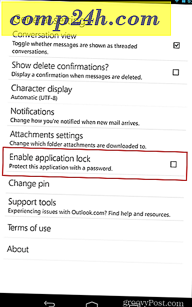 Sådan låses Outlook.com Android App med en adgangskode