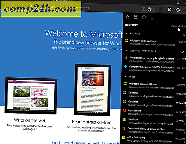 Vis og slett Microsoft Edge Browsing History i Windows 10