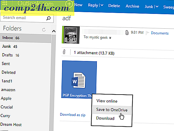 आधिकारिक आज OneDrive को Outlook.com अटैचमेंट्स को सहेजने की क्षमता